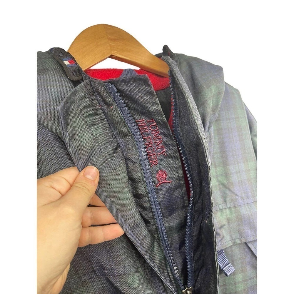 Tommy Hilfiger Jacket Men Large Plaid Fleece Lined Winter Coat Heavy Vintage 90s - Picture 3 of 10